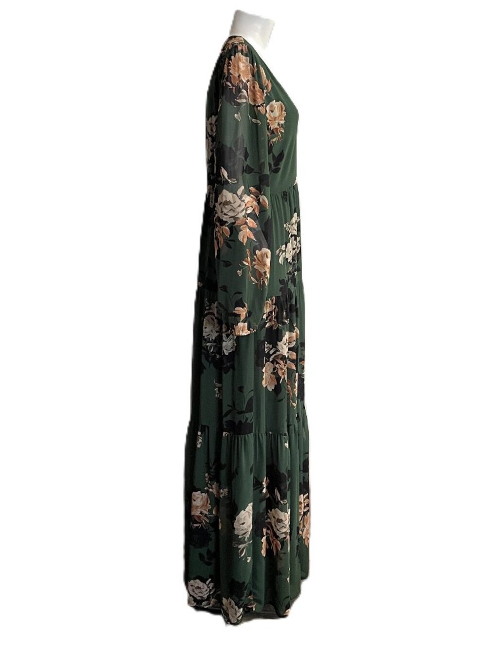 Sugarlips Dress XL Green Tiered Floral Long Sheer Sleeve Maxi Lined Graceful - Picture 5 of 14